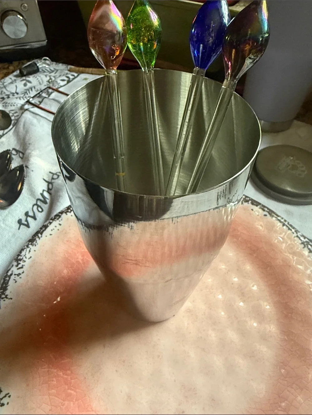Glass Stirring Rods with Colored Teardrop Tips - Set of 4